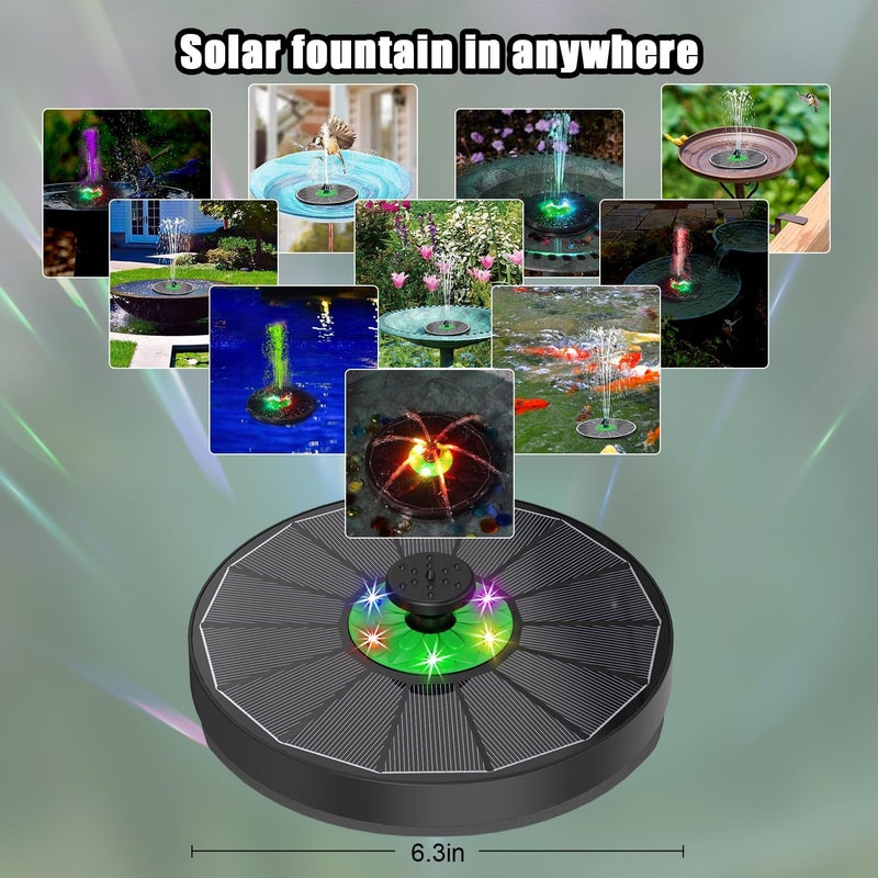 Yzert Solar Fountain with LED Lights Green Flower, 3.5W Glass Solar Bird Bath Fountains Pump with 2200 mAh Battery, Solar Water Fountain for Bird Bath, Garden, Outdoor, Pond -Black Panel Colorful - Image 2